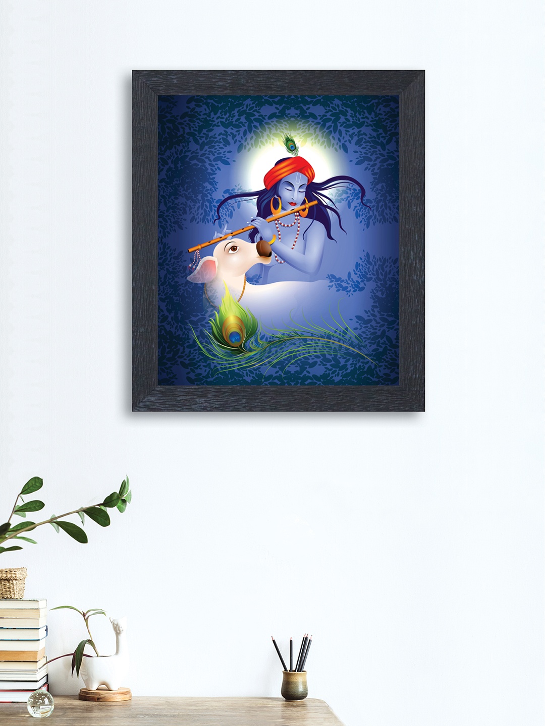 

nest ART Blue & White Lord Krishna Framed Wood Wall Art