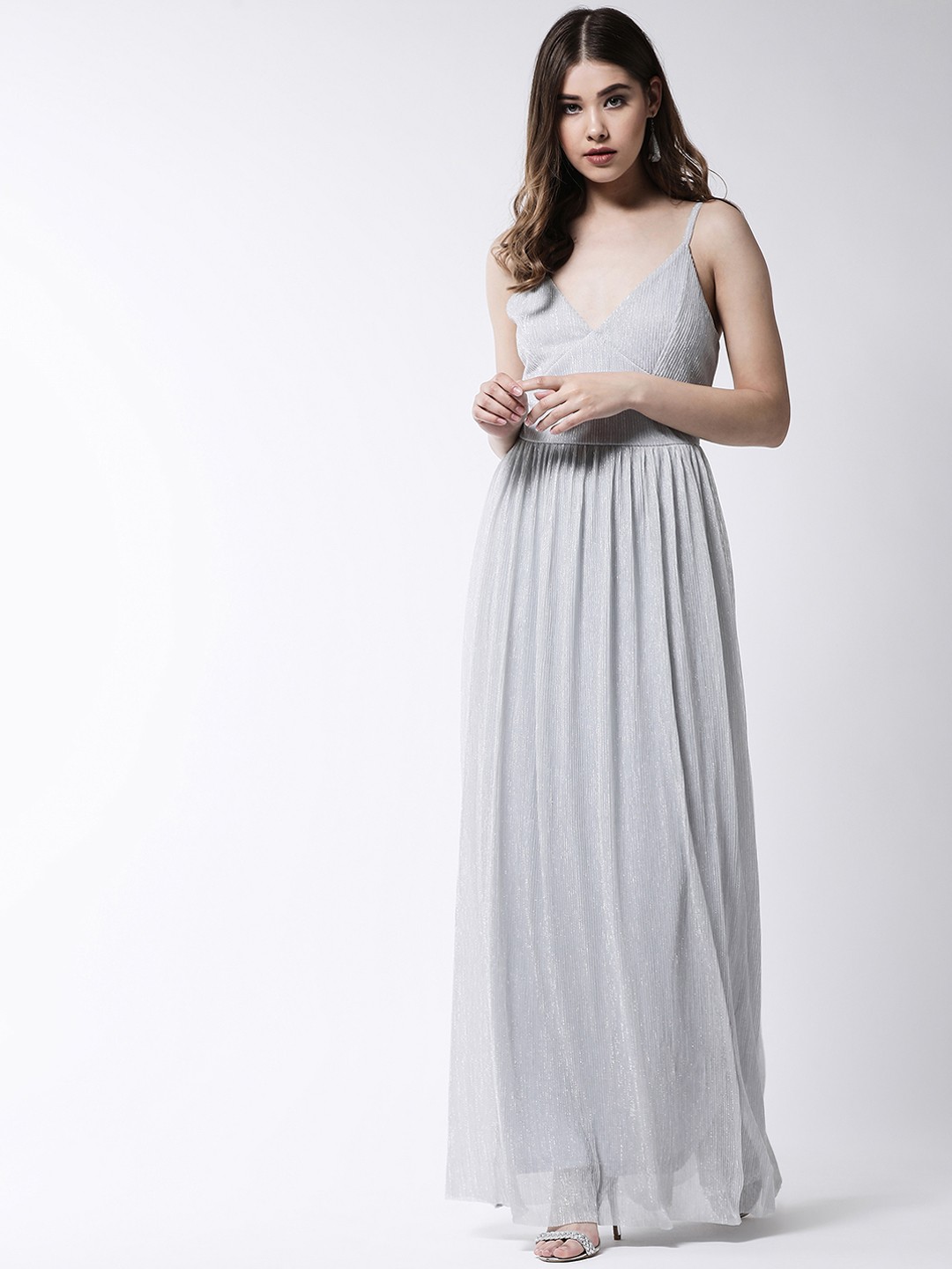 

MAGRE Women Grey Striped Maxi Dress