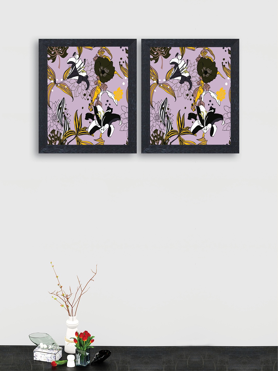 

nest ART Purple & Yellow Set of 2 Floral Framed Painting, Black