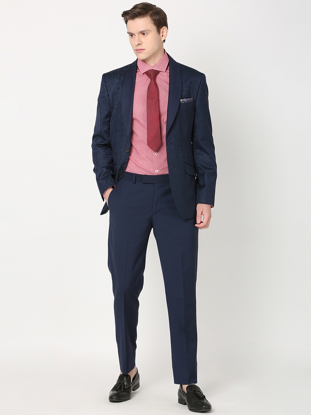 

SIMON CARTER LONDON Men Navy Blue Self-Designed Single-Breasted Formal Suit