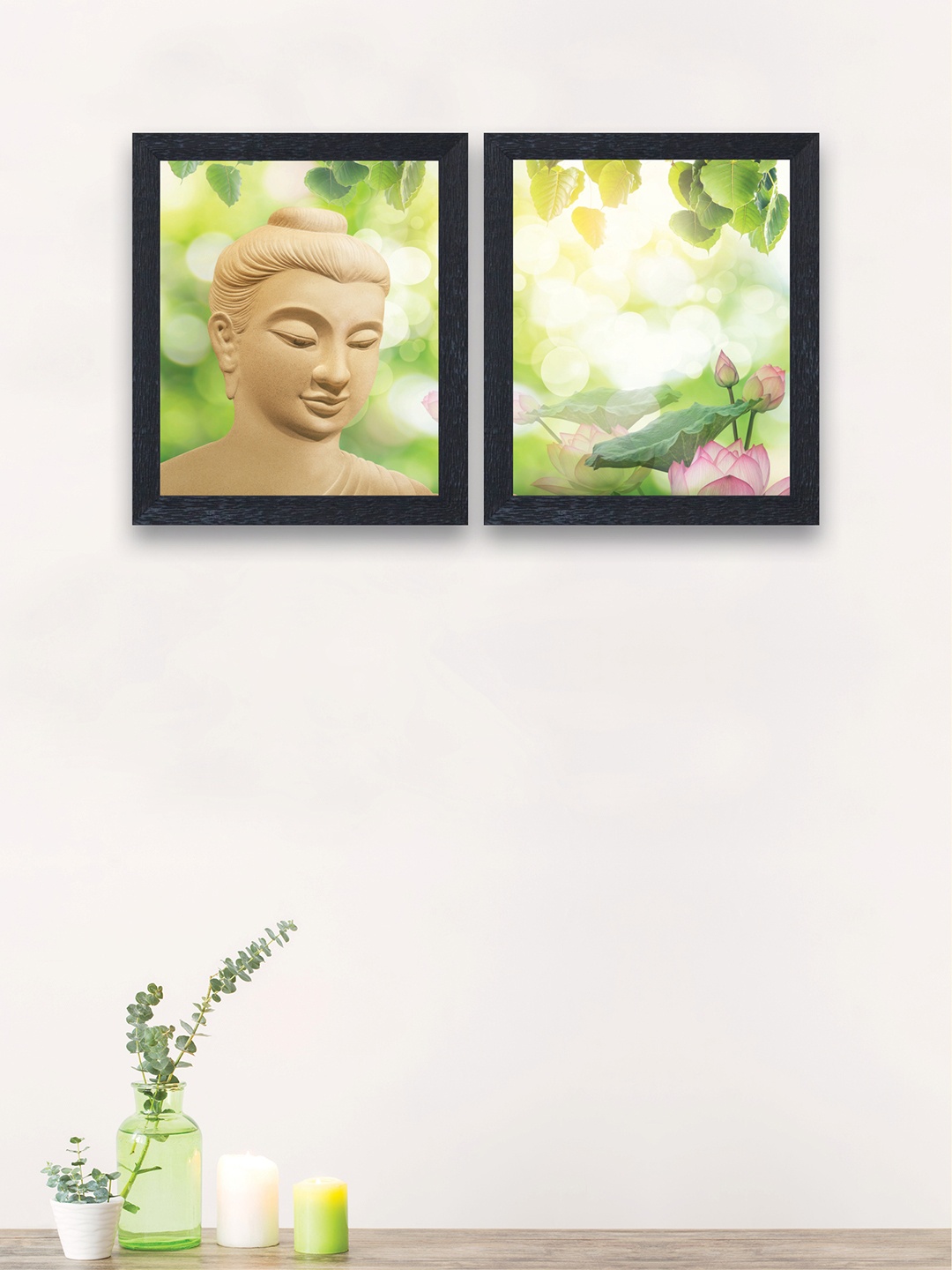 

nest ART Set of 2 Green & Beige Abstract Buddha Wood Wall Arts