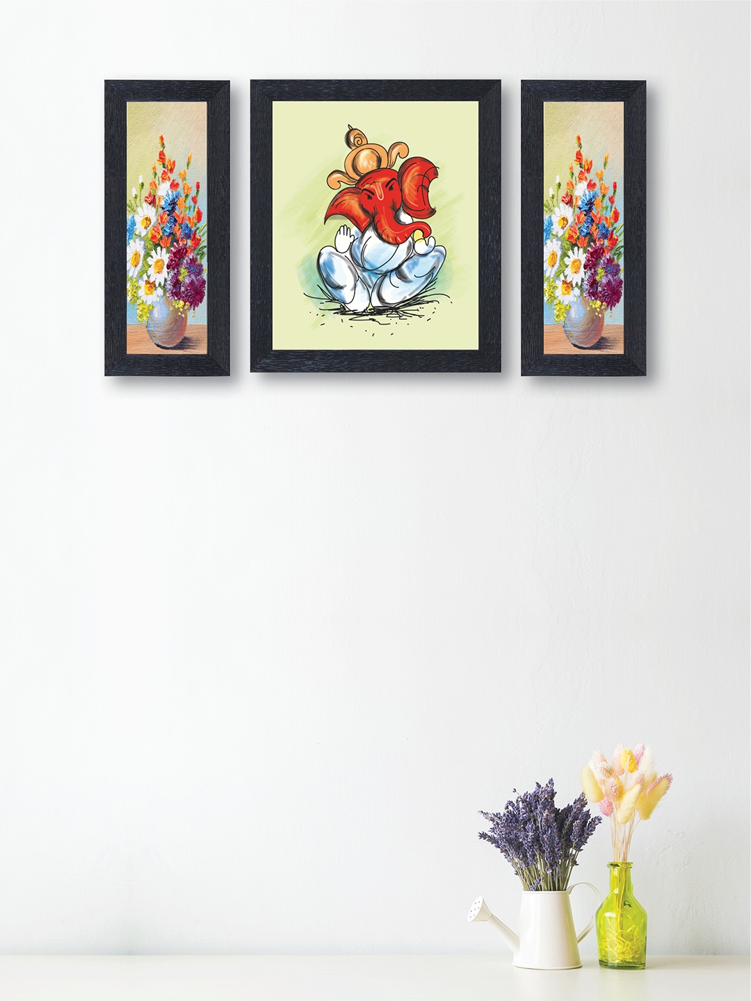 

nest ART Set of 3 Red & Blue GAJANAN Framed Paintings
