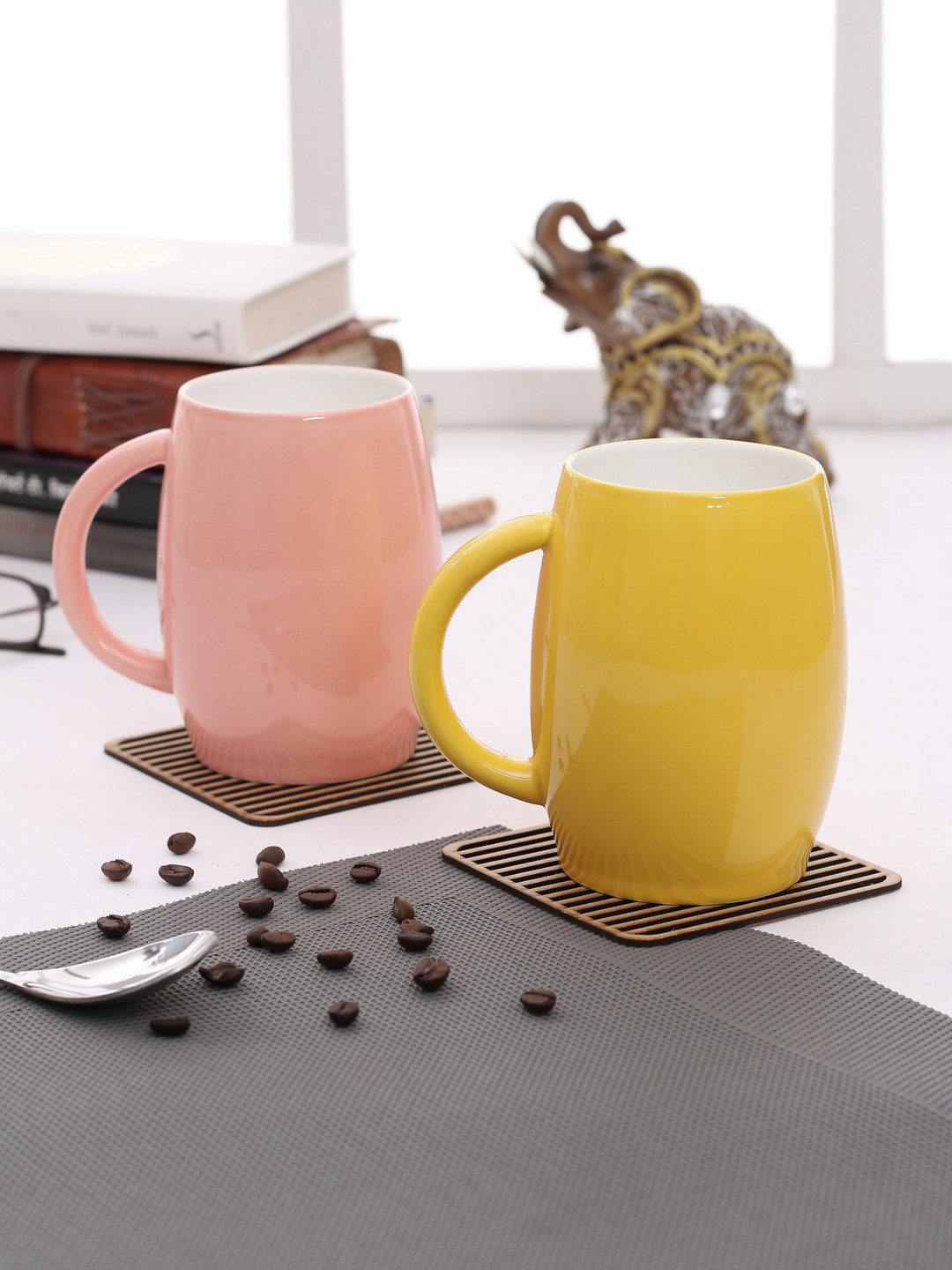 

JCPL Pink & Yellow 2-Pieces Solid Porcelain Cups Set