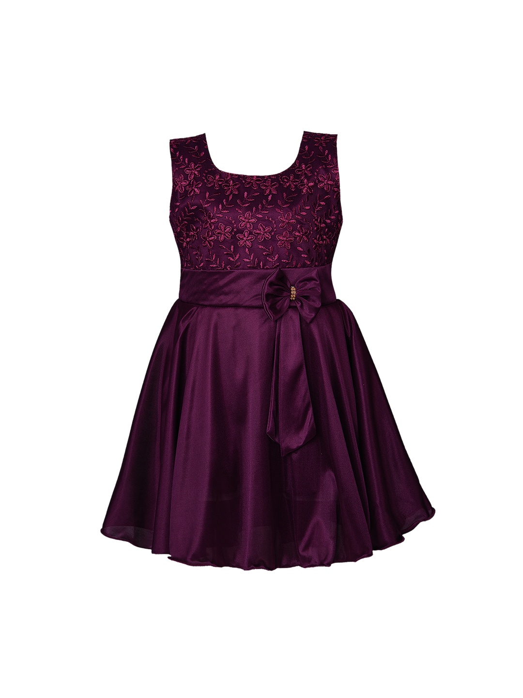 

Wish Karo Girls Burgundy Printed Fit and Flare Dress