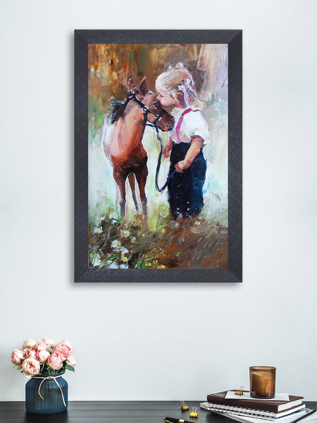 

nest ART Brown & White Kids Playing With Horse Wall Art