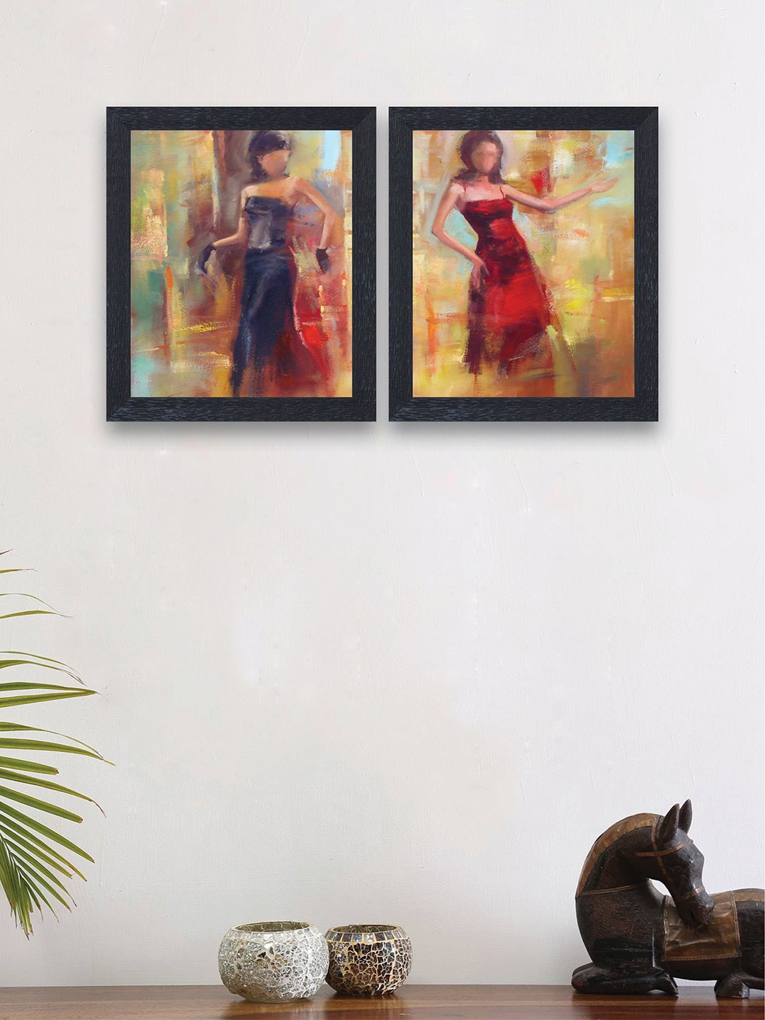 

nest ART Set of 2 Multicoloured Watercolor Abstract Girl Framed Wood Wall Art, Red