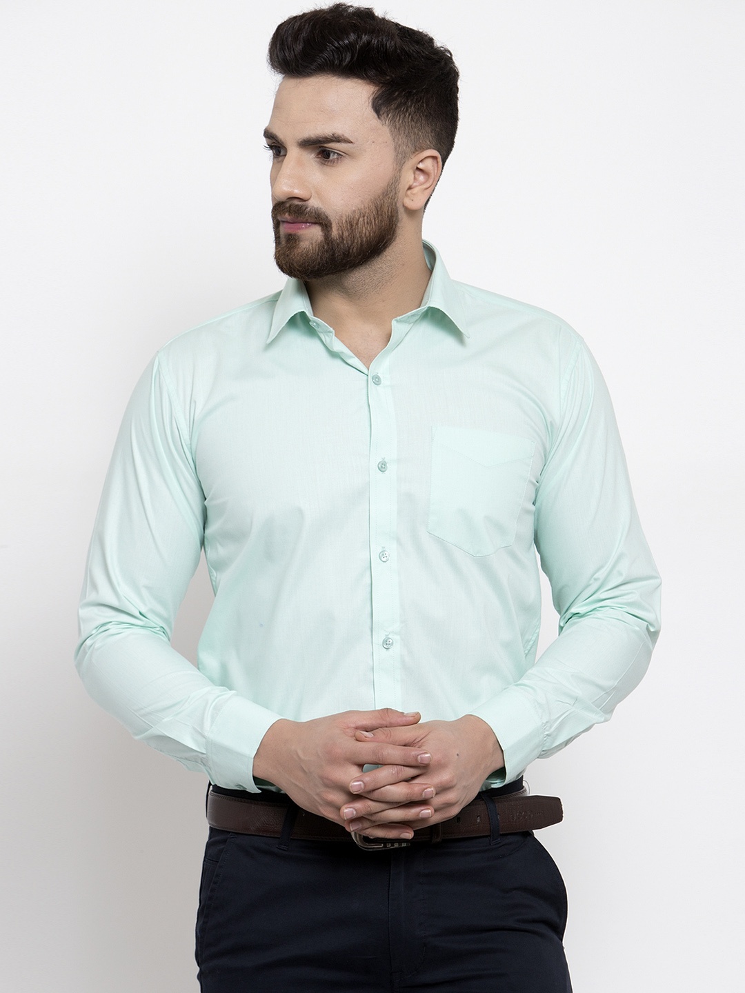 

Hancock Men Lime Green Slim Fit Solid Formal Shirt