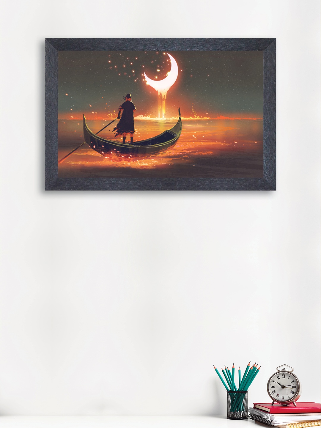 

nest ART Orange & Grey Boatman At Night Framed Painting