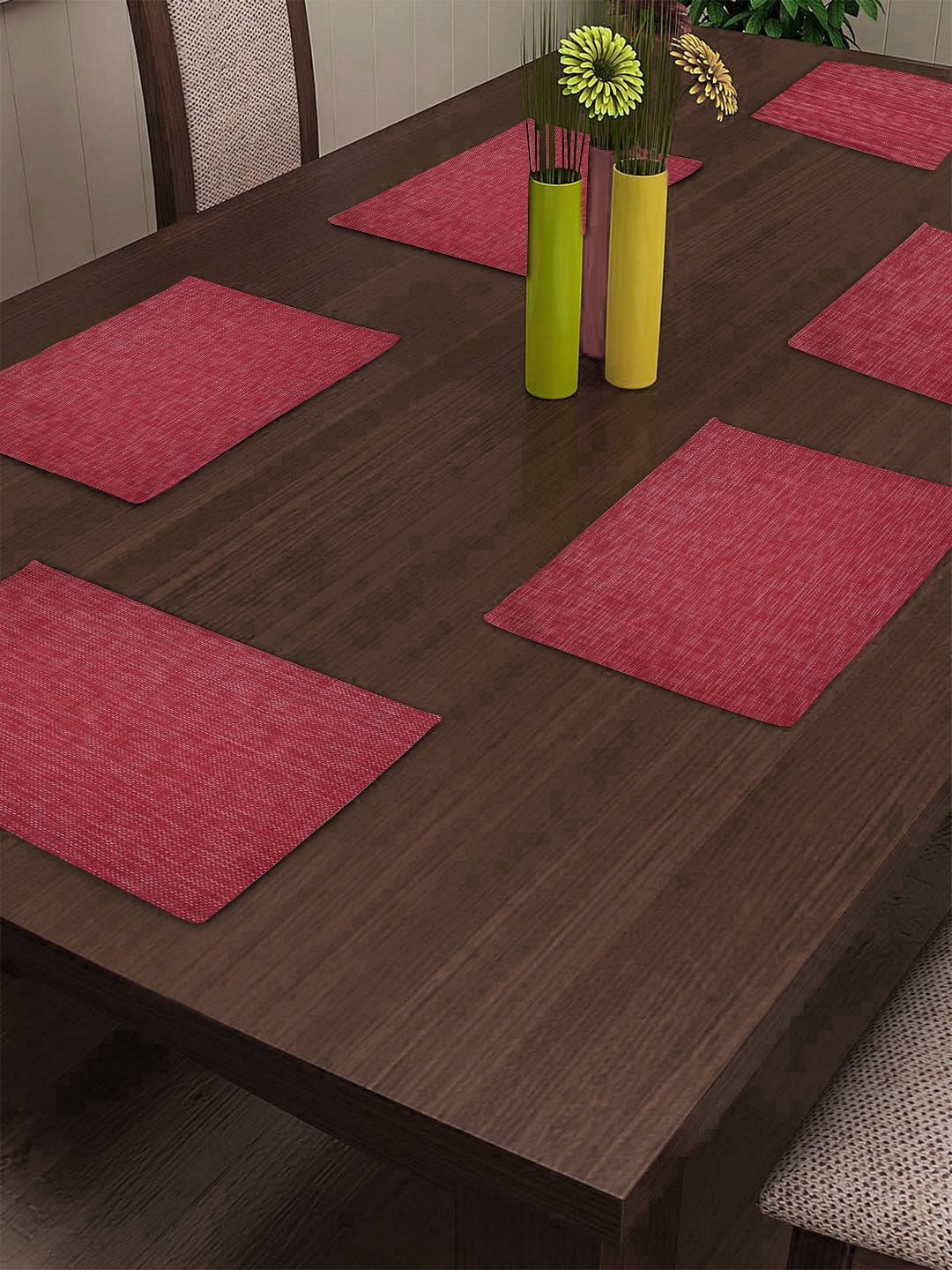 

BIANCA Set of 6 Red Solid PVC Dining Table Mats