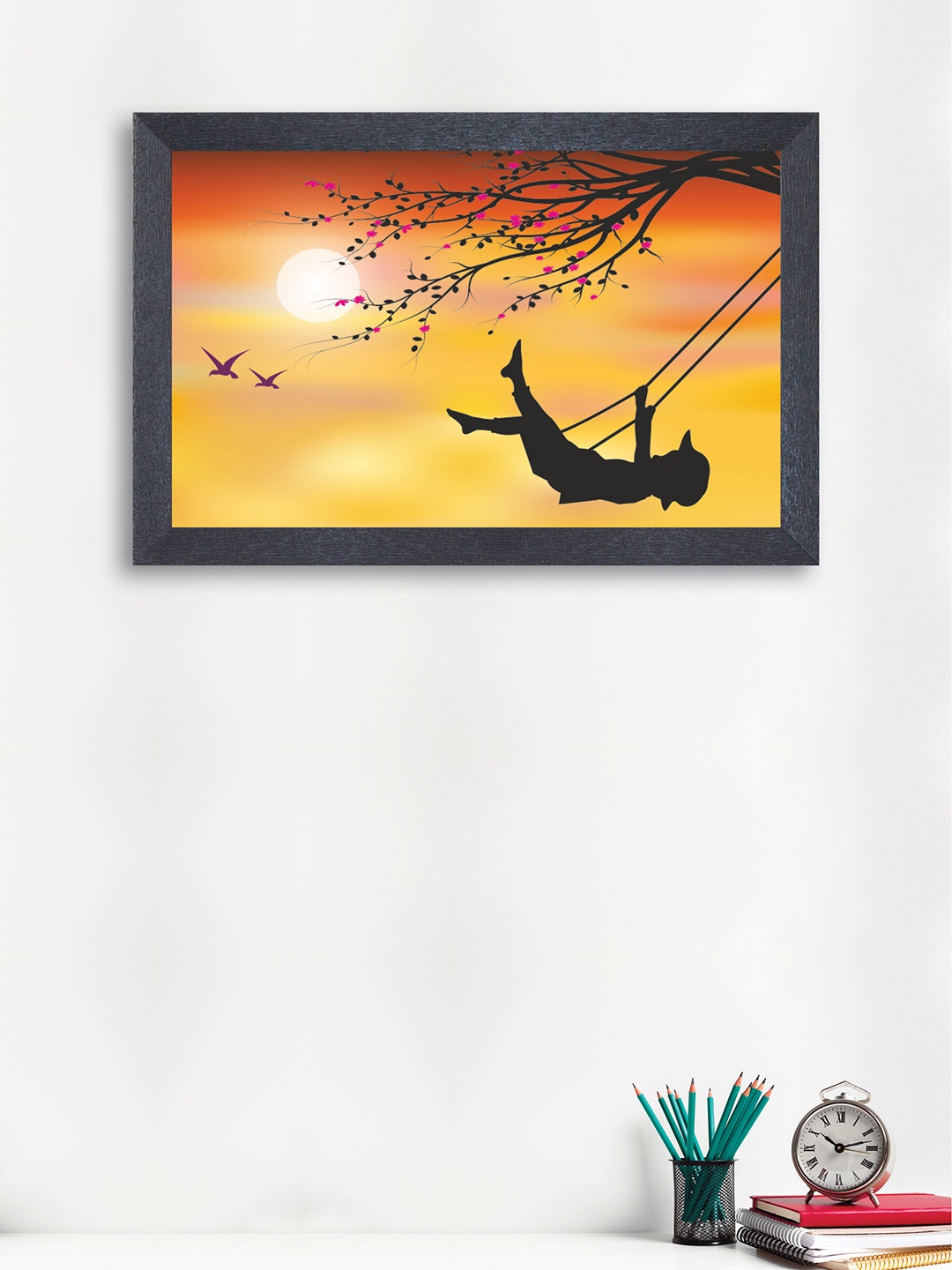 

nest ART Yellow & Black Child Swinging Framed Painting