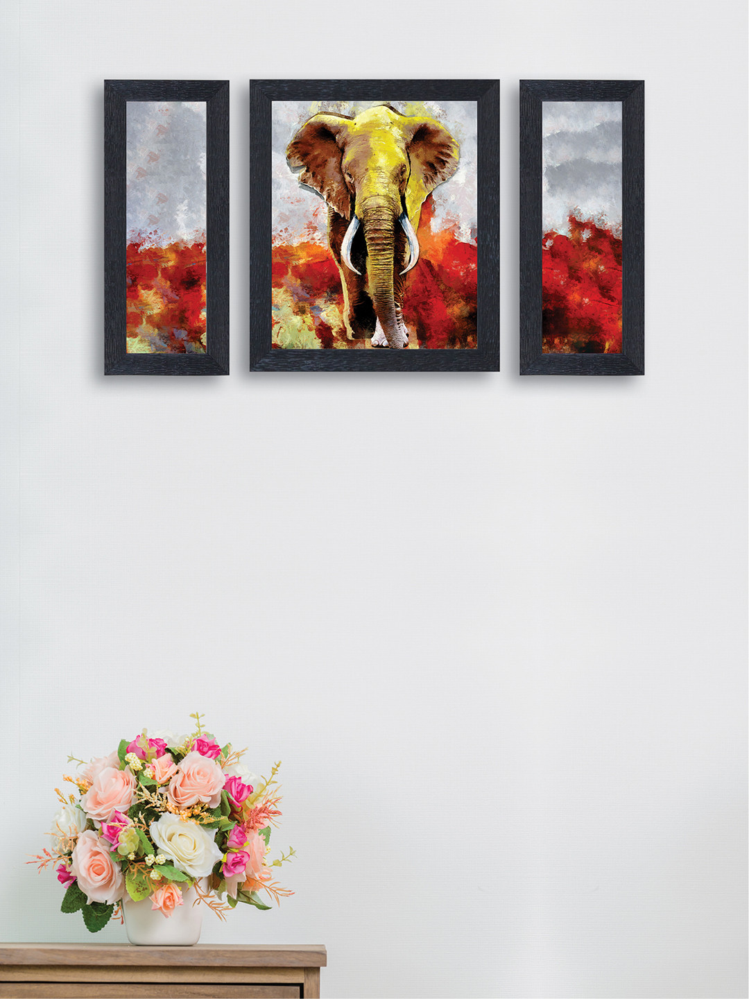 

nest ART Set of 3 Yellow & Red Watercolour Elephant Framed Paintings