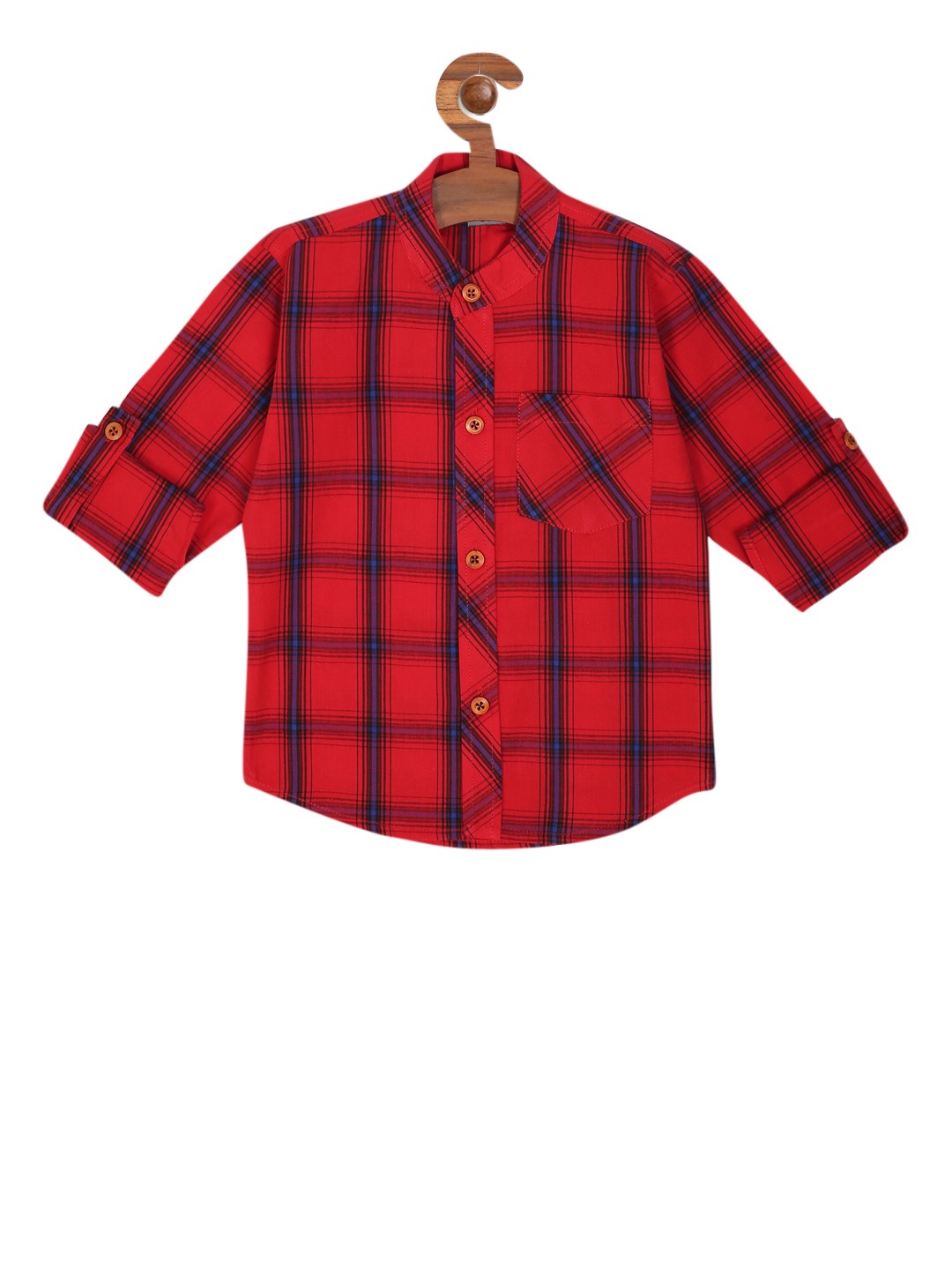 

RIKIDOOS Boys Red & Blue Regular Fit Checked Casual Shirt