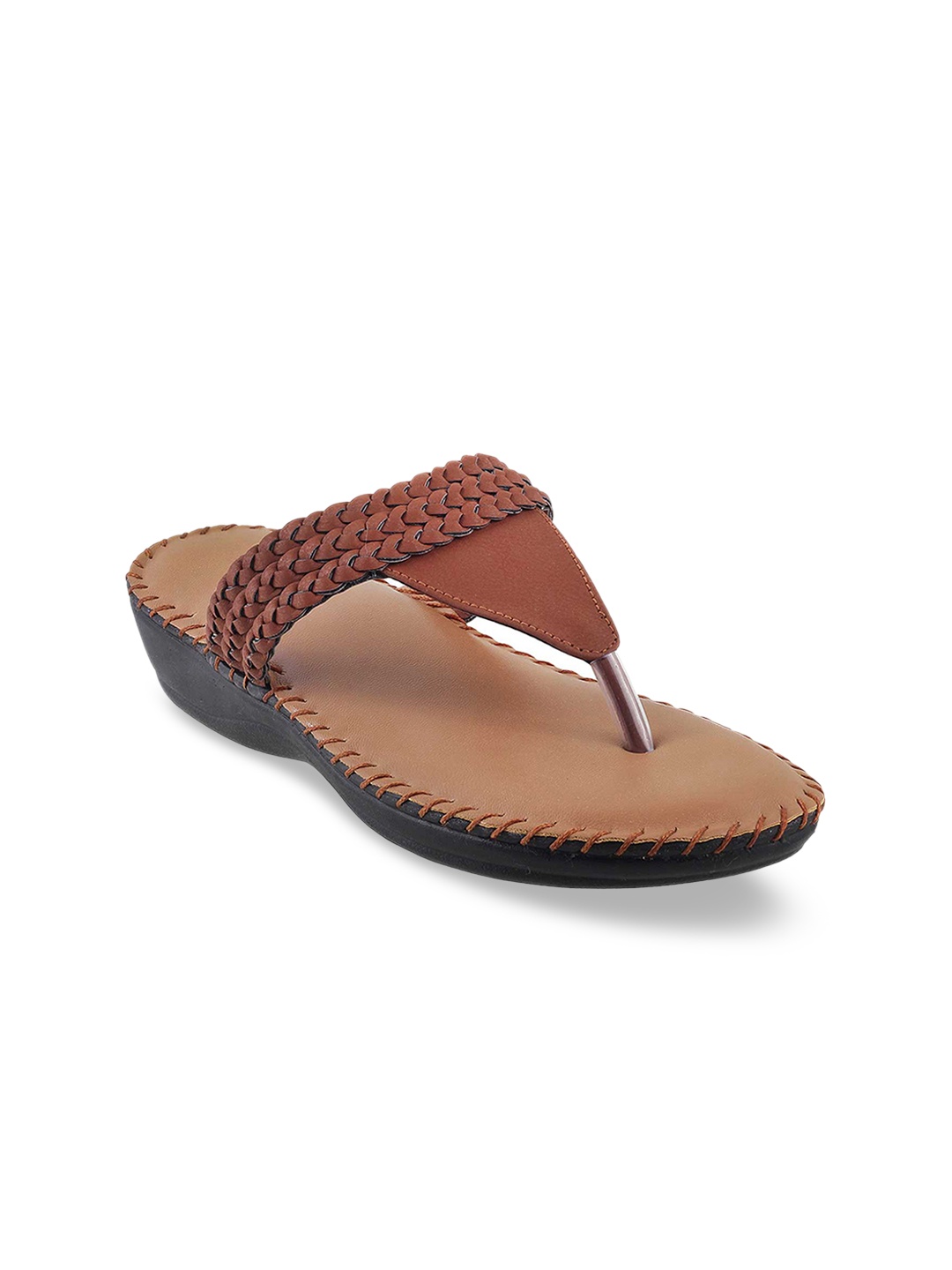 

WALKWAY by Metro Women Tan Textured T-Strap Flats