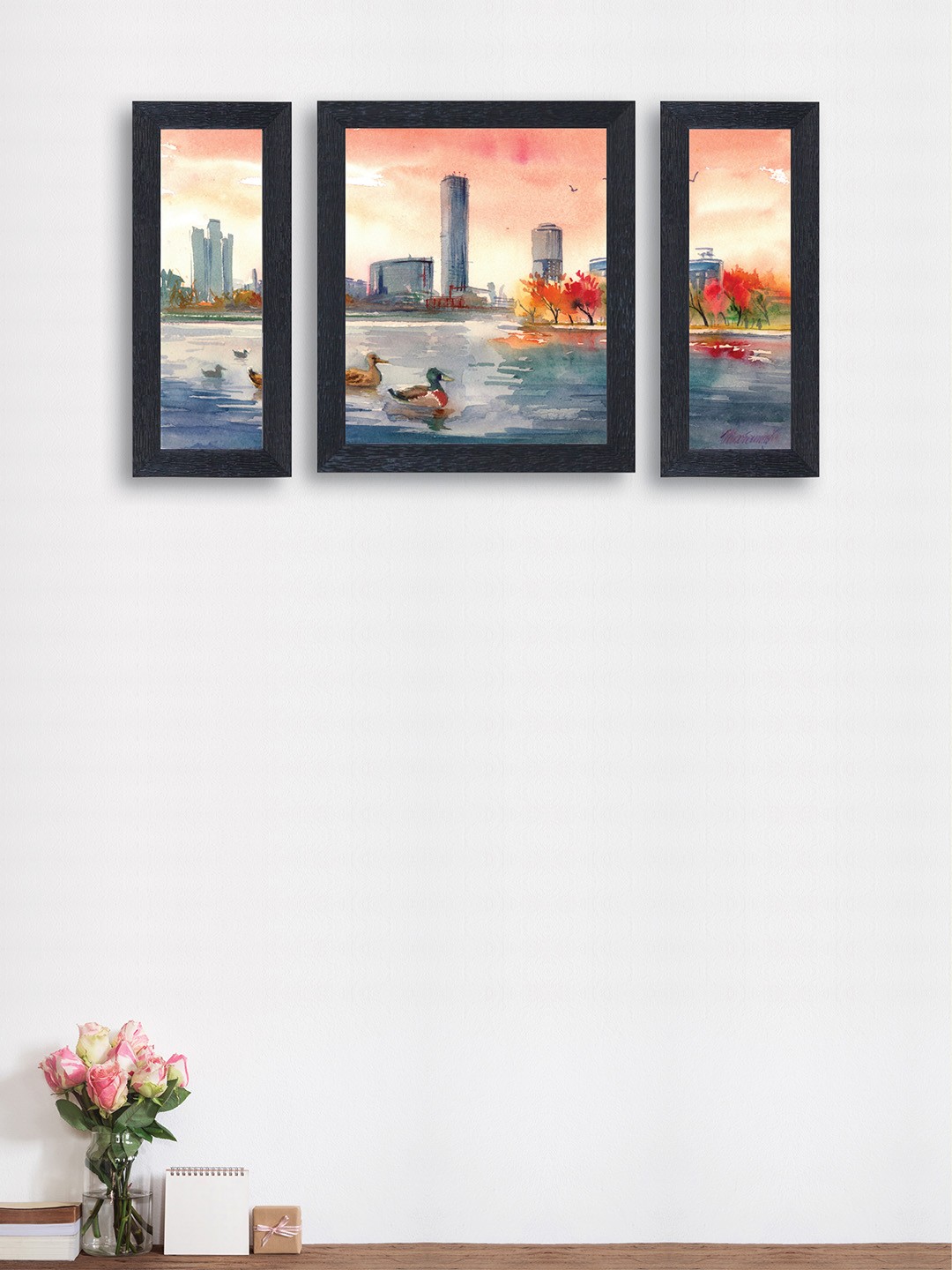

nest ART Set of 3 Pink & Blue Textured Frame Watercolour City Wall Art