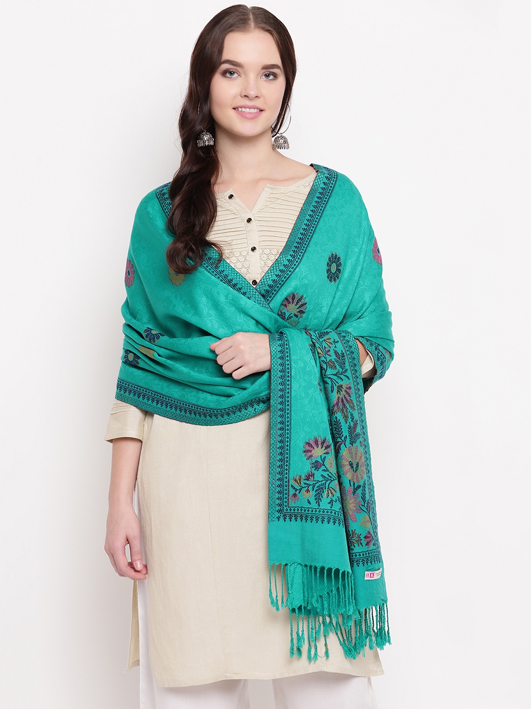

HK colours of fashion Women Green Woven Design Stole