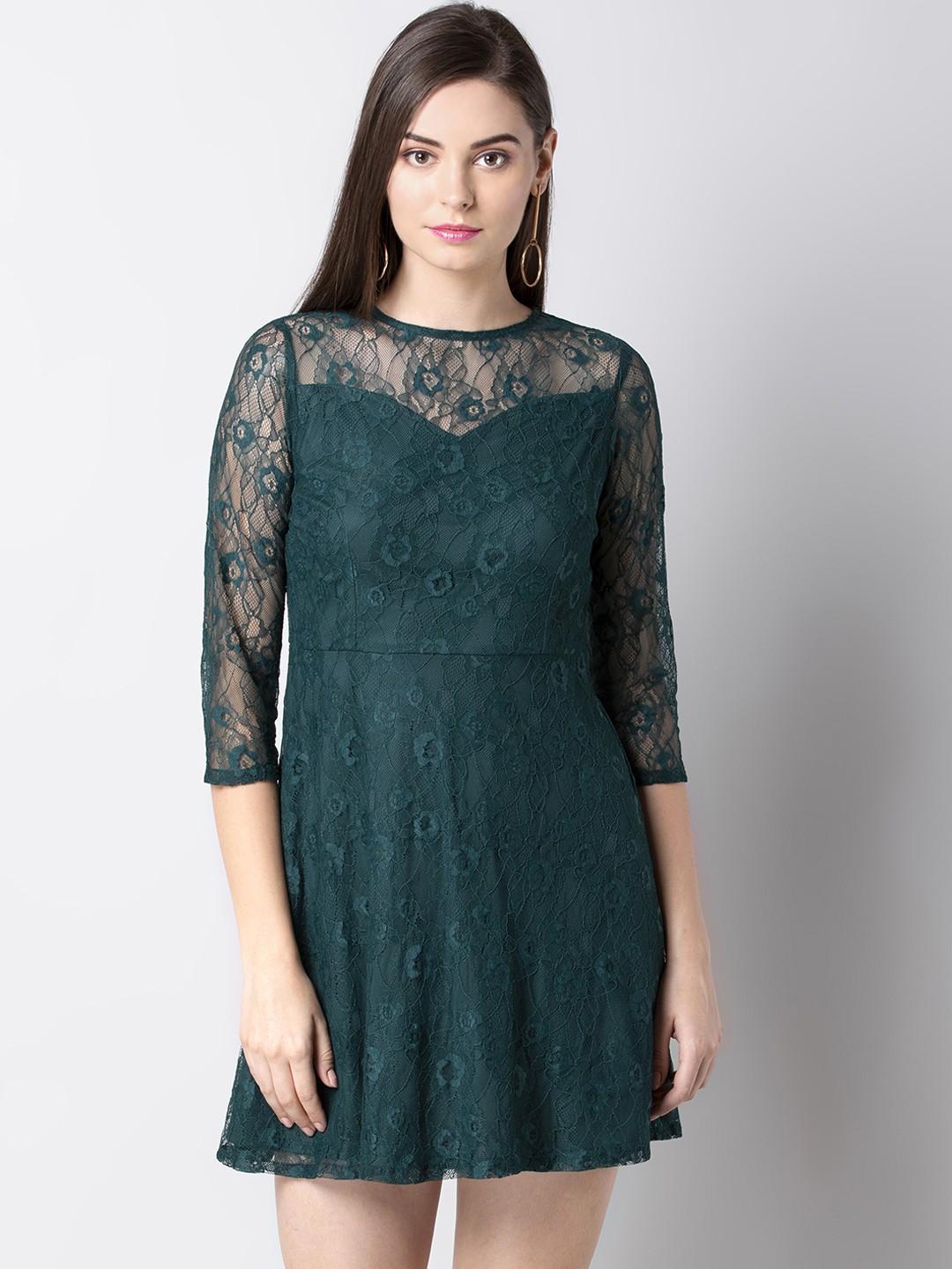

FabAlley Women Green Floral Design Fit and Flare Dress