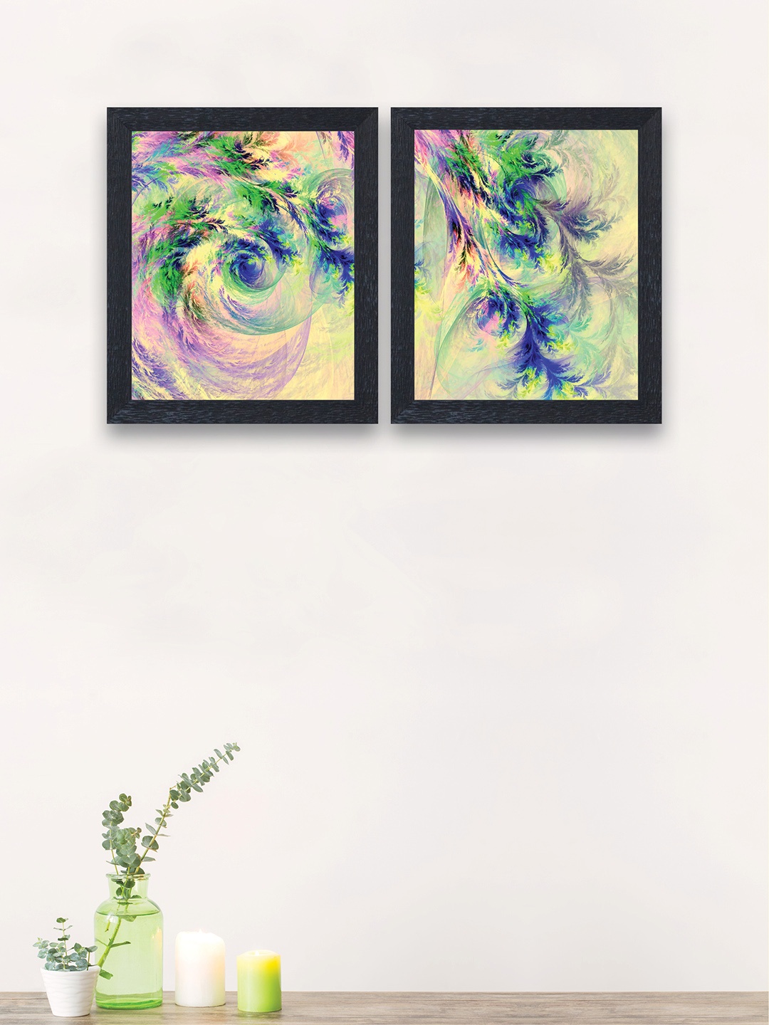 

nest ART Set of 2 Multicoloured Abstract Framed Wood Wall Art, Green