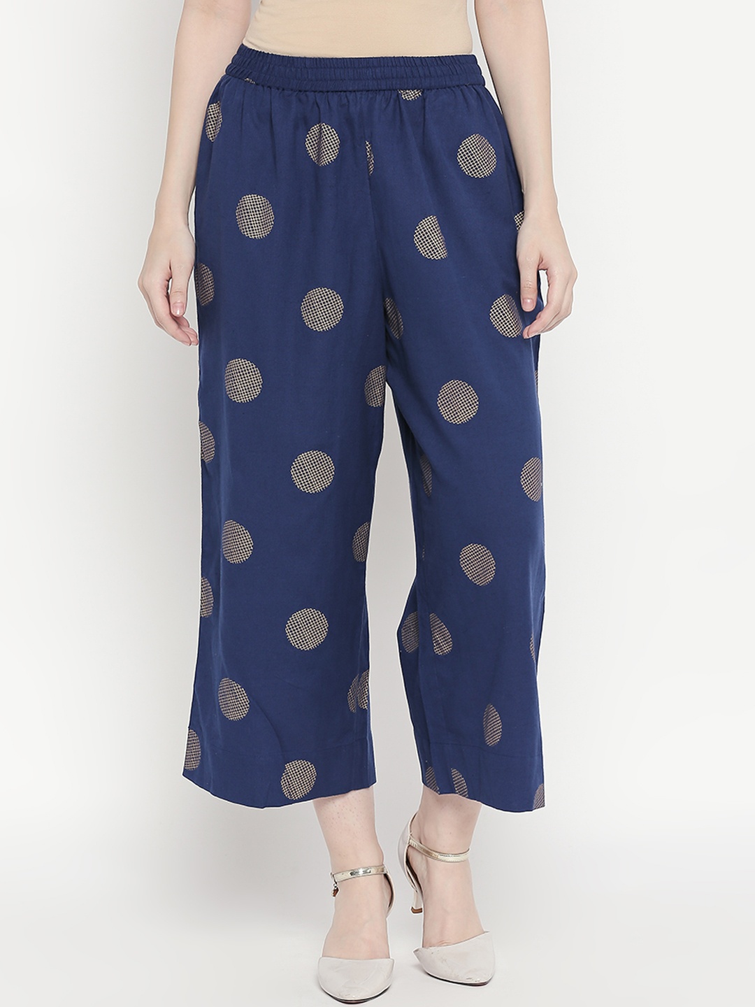 

RANGMANCH BY PANTALOONS Women Blue Regular Fit Printed Parallel Trousers