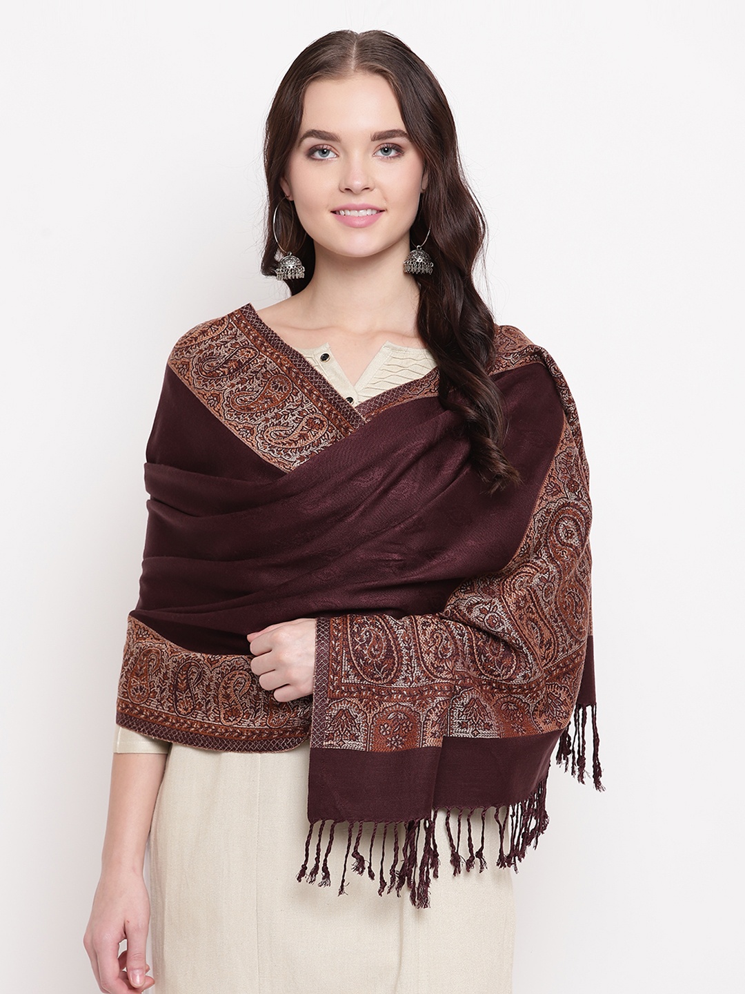 

HK colours of fashion Women Brown Woven Design Stole