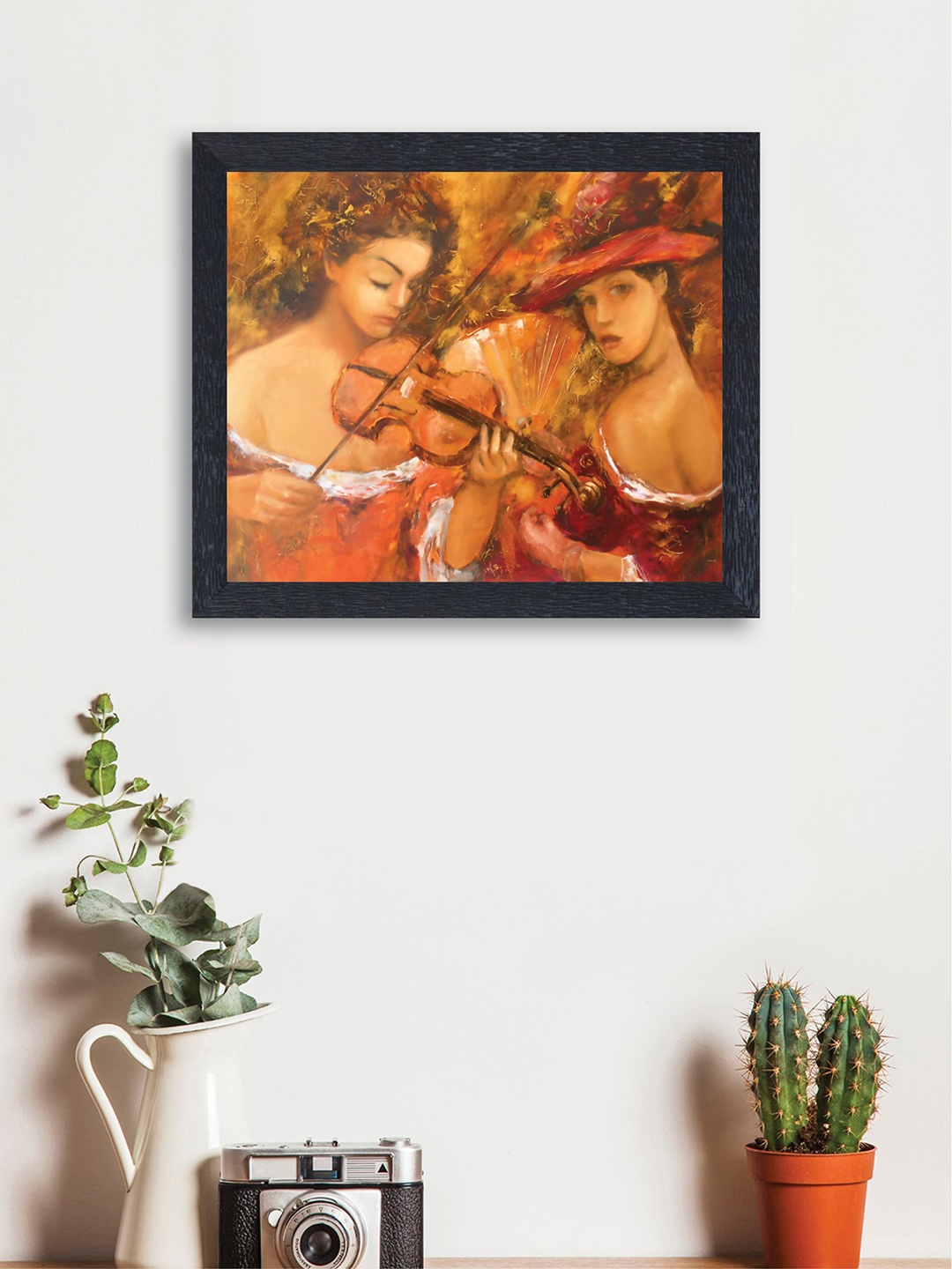 

nest ART Orange and Red Landscape Framed Wood Wall Art of Girls Playing Guitar