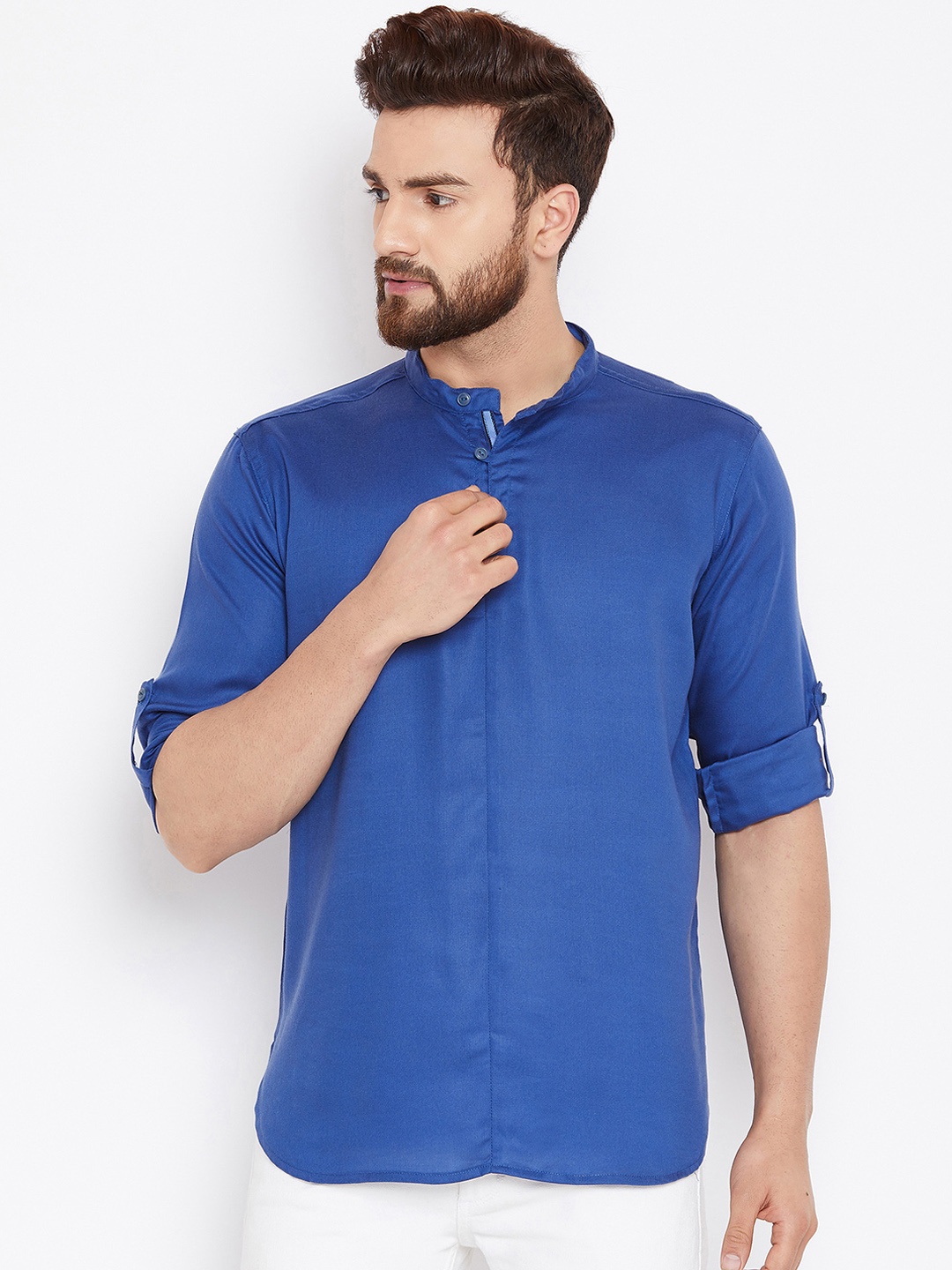 even Men Blue Solid Straight Kurta