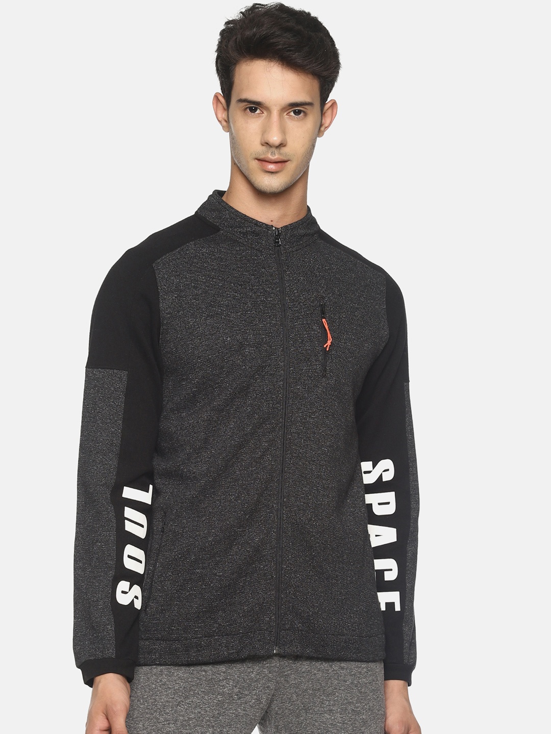 

Soul Space Men Charcoal Black Solid Sweatshirt