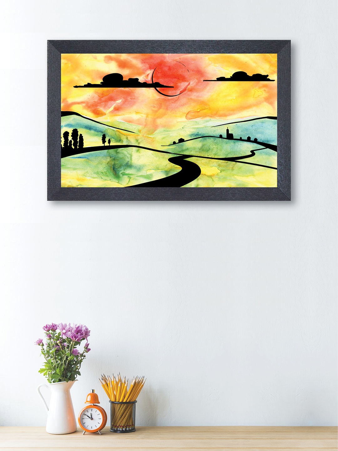 

nest ART Yellow & Black Landscape Framed Painting
