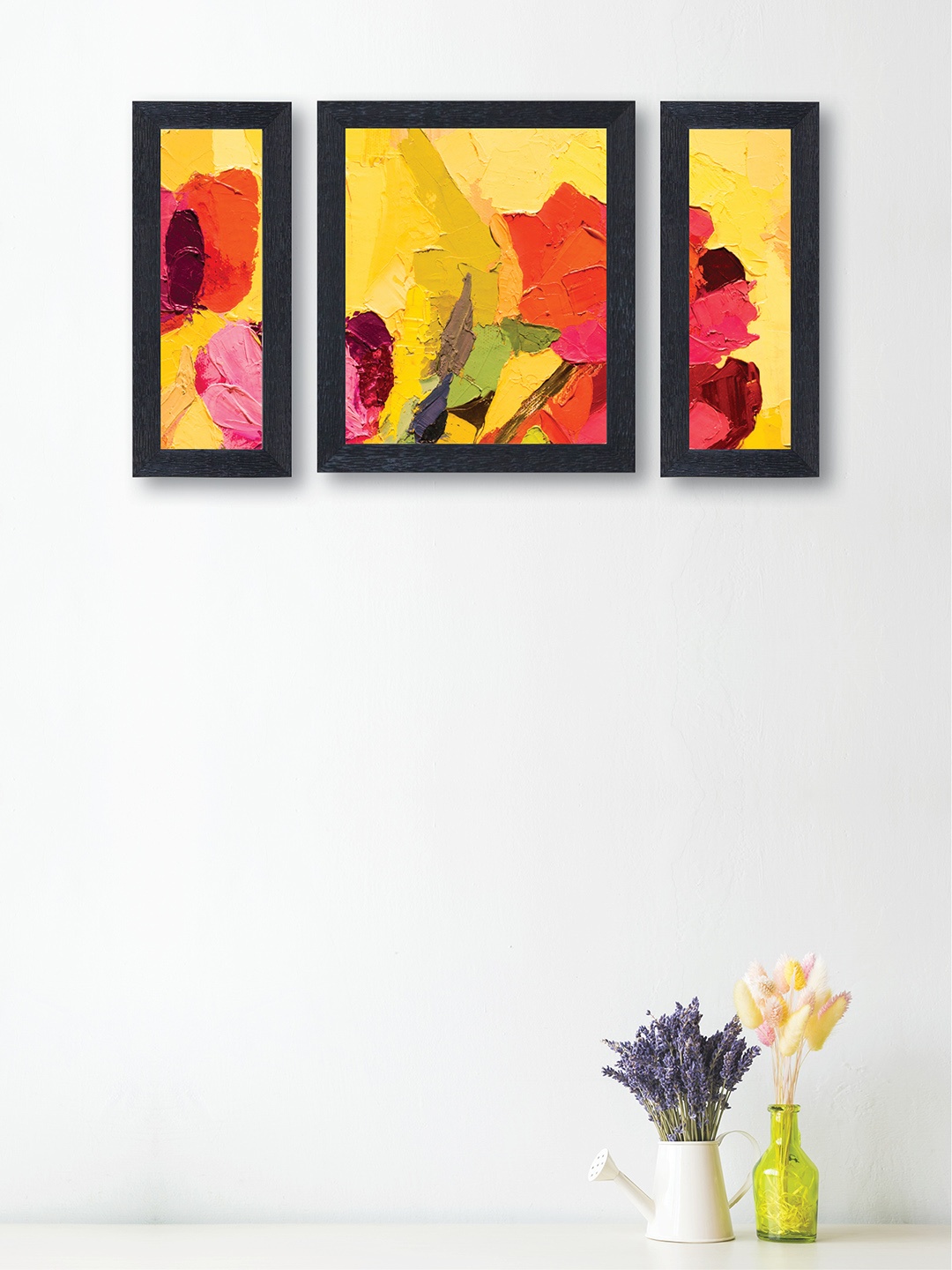 

nest ART Set of 3 Yellow & Red Abstract Framed Wall Painting