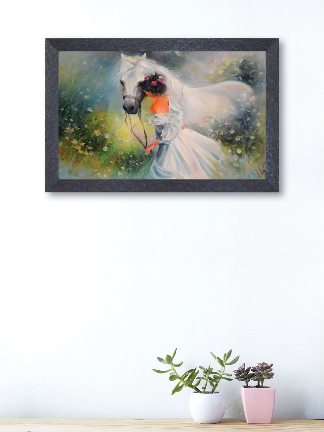 

nest ART White & Black Girl Talking With Horse Wall Art