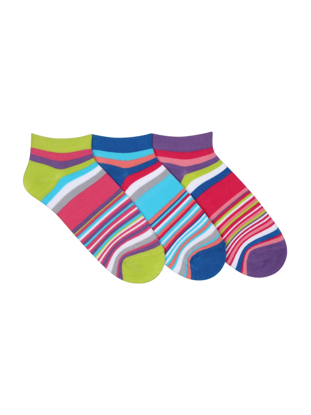 

Supersox Women Pack of 3 Multicoloured Striped Ankle-Length Socks, Multi