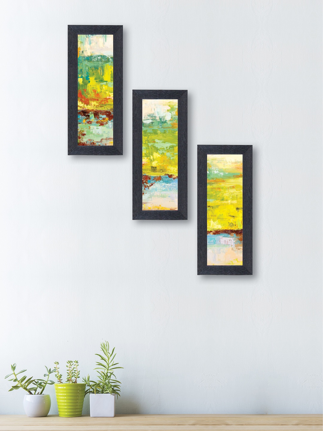 

nest ART Set of 3 Yellow & Green Abstract Framed Paintings