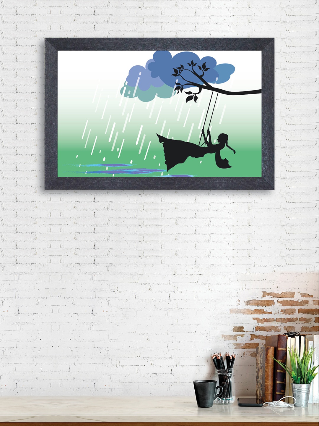 

nest ART Blue & Green Women Swinging Framed Painting