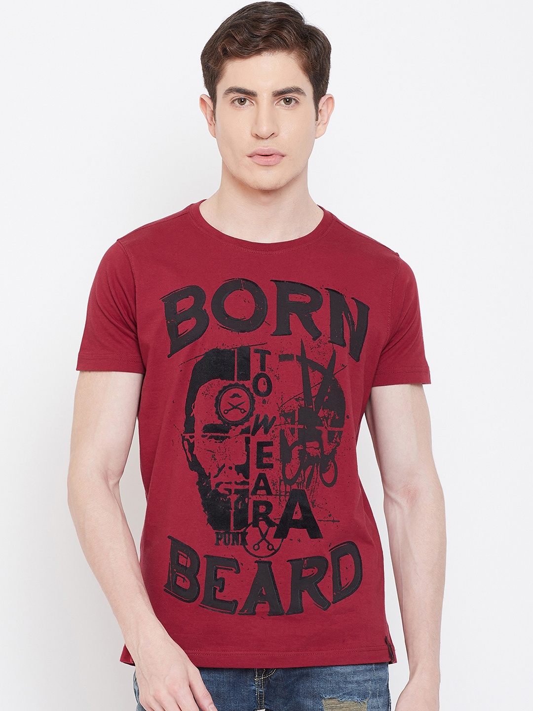

PUNK Men Red Printed Round Neck T-shirt