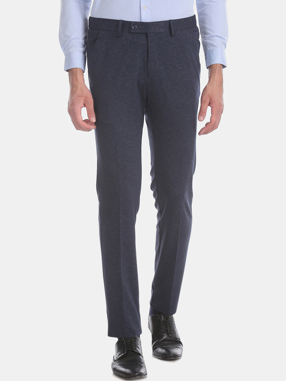 

Arrow New York Men Blue Super Slim Fit Solid Chevron Formal Trousers