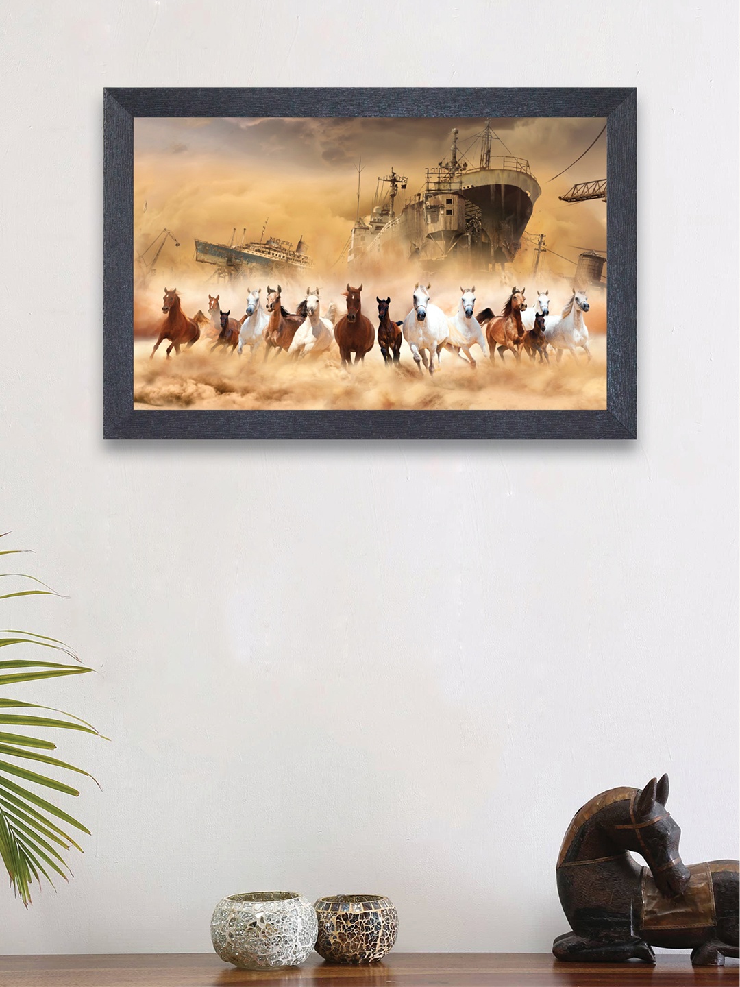 

nest ART Brown & White Abstract Running Horses Framed Wood Wall Art