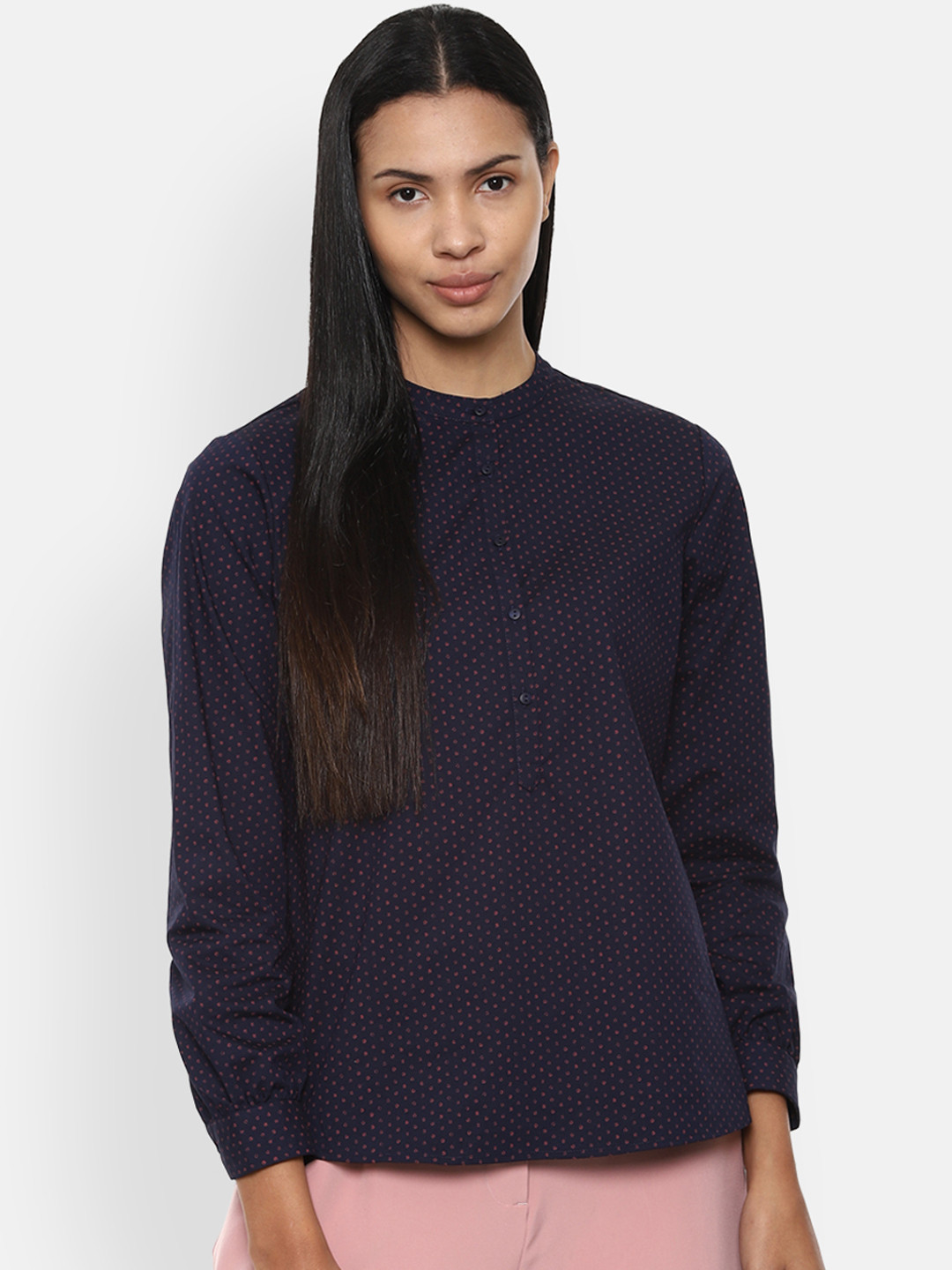 

Van Heusen Woman Navy Blue Solid Shirt Style Top