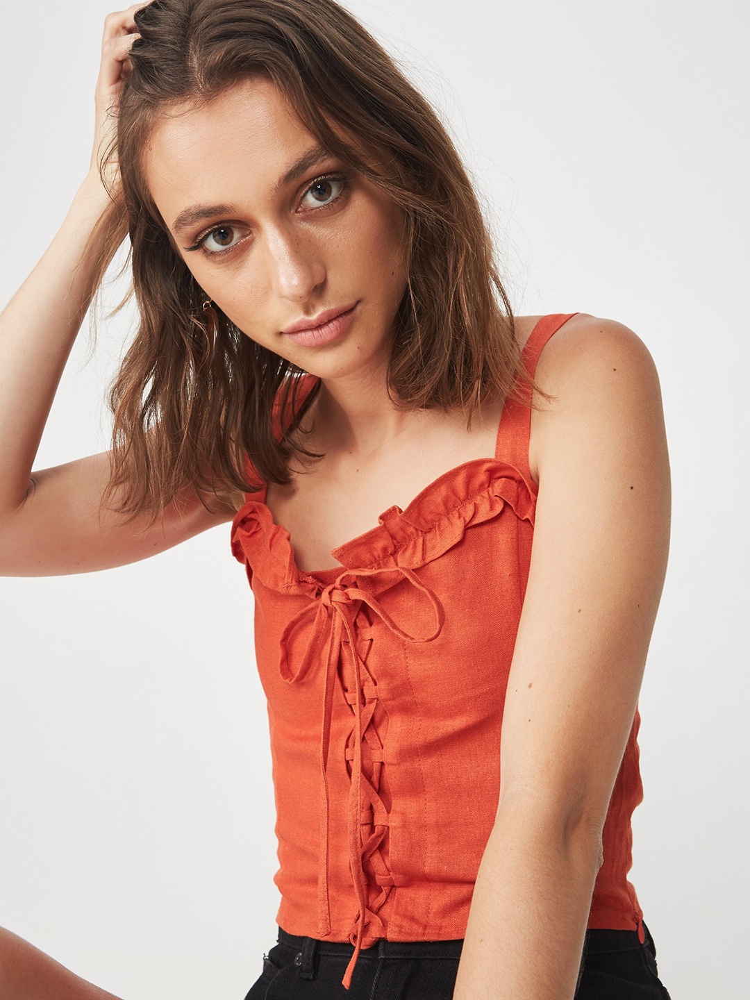 

COTTON ON Women Orange Solid Crop Top