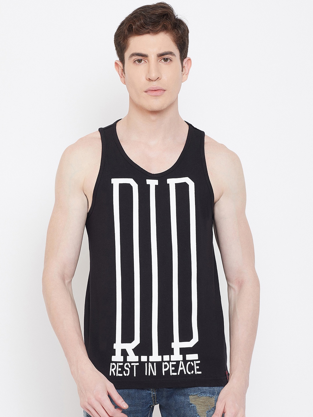

PUNK Men Black Printed Scoop Neck T-shirt