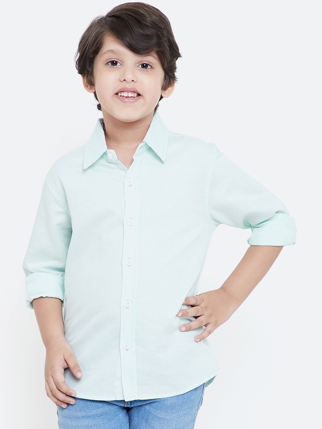 

KIDKLO Boys Sea Green Regular Fit Solid Casual Shirt