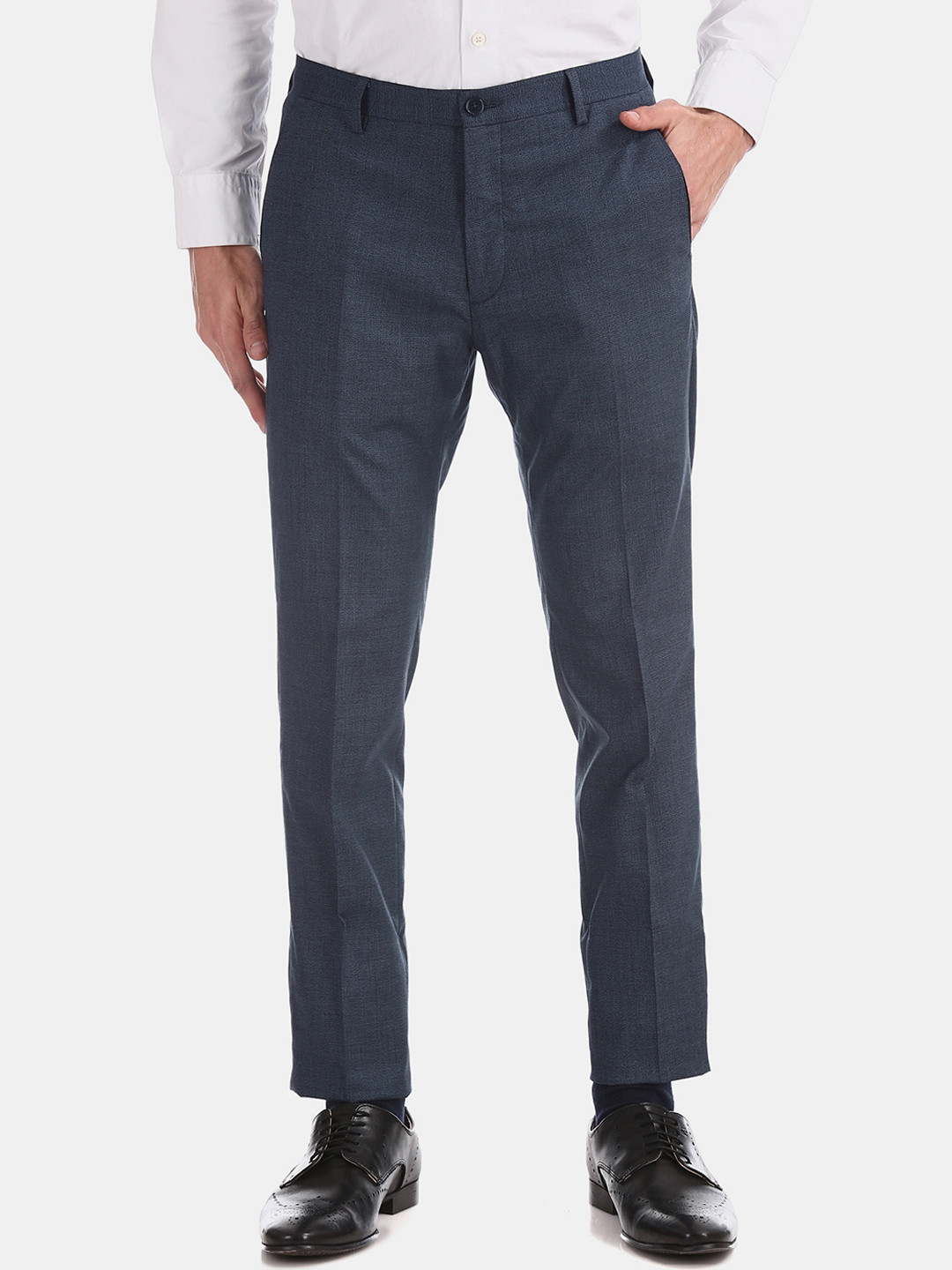 

Arrow New York Men Blue Super Slim Fit Self Design Formal Trousers