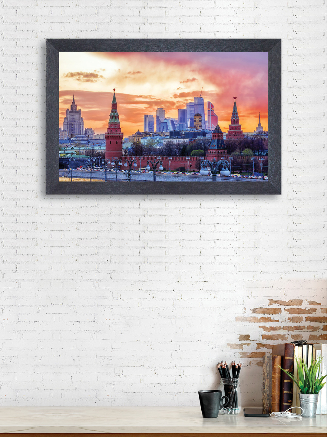 

nest ART Orange & Blue Building Framed Painting