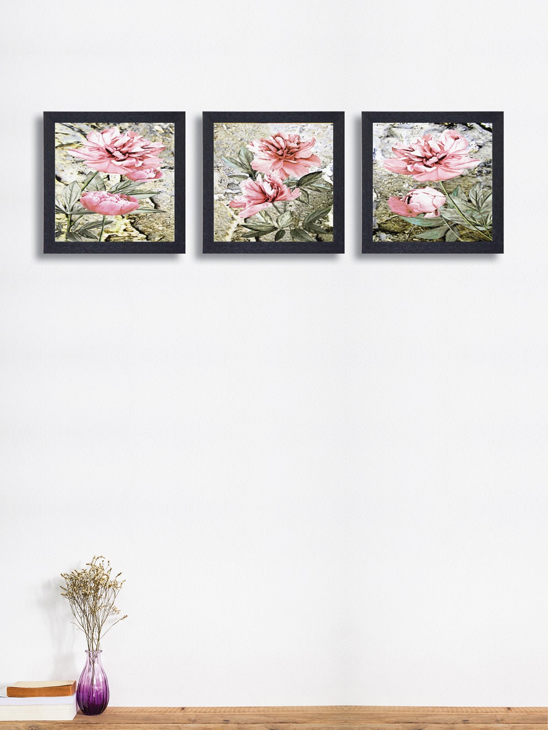 

nest ART Set of 3 Beige & Pink Floral Framed Paintings