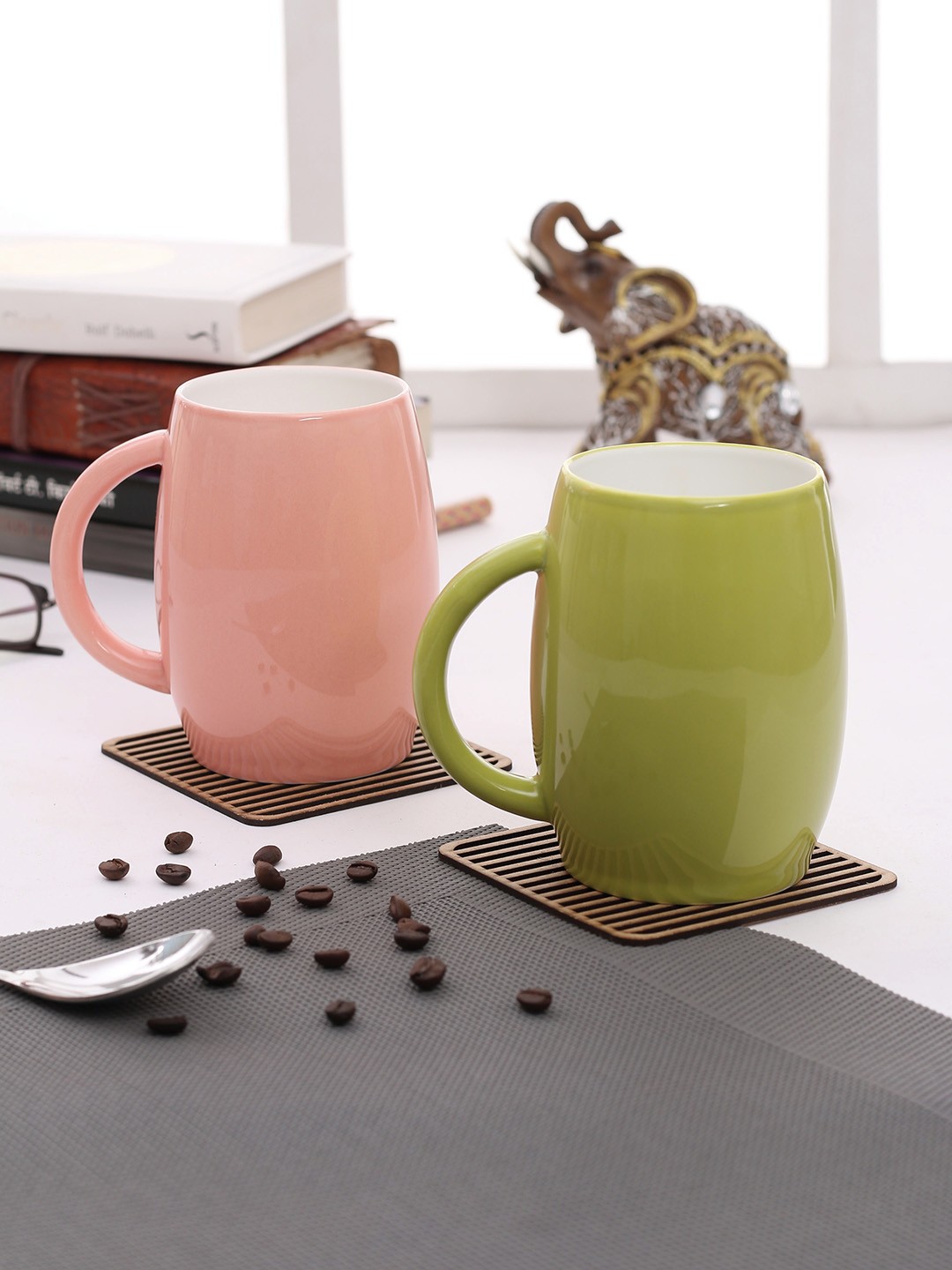 

JCPL Pink & Green 2-Pieces Solid Porcelain Cups Set