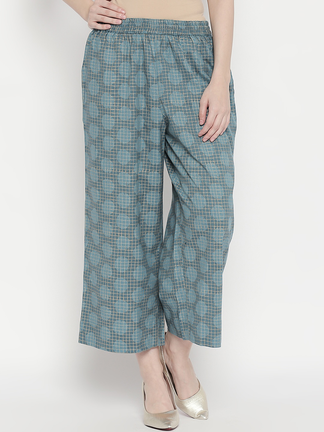 RANGMANCH BY PANTALOONS Women Blue Regular Fit Printed Parallel Trousers