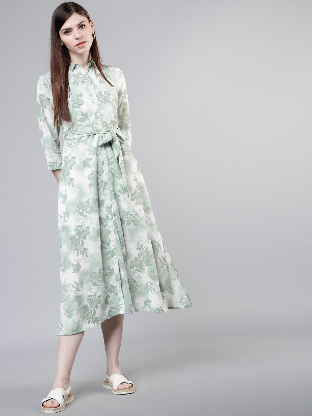 

Tokyo Talkies Women Green Printed Shirt Dress