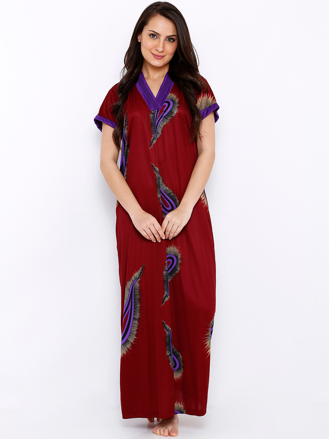 

Pretty Awesome Maroon & Purple Printed Nightdress