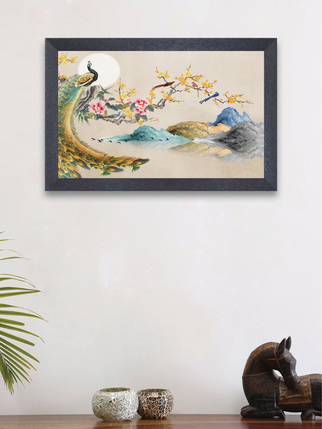 

nest ART Blue and Yellow Abstract Peacock Framed Wood Wall Art