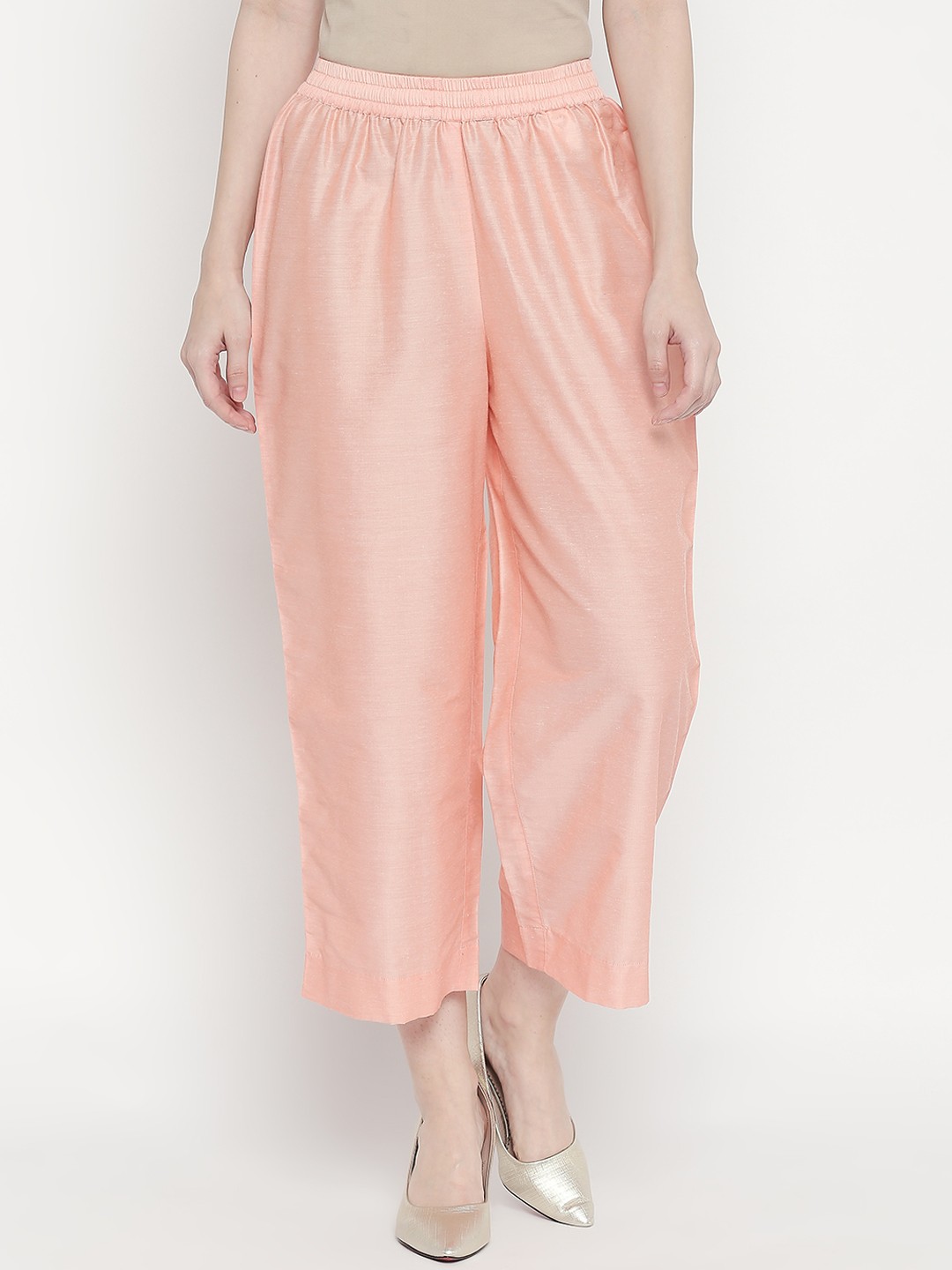 

RANGMANCH BY PANTALOONS Women Peach Regular Fit Solid Parallel Trousers