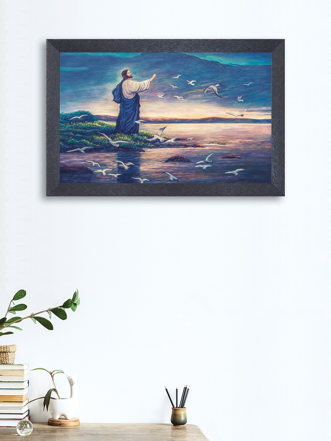 

nest ART Blue & White Jesus Painting Synthetic Wood Wall Art