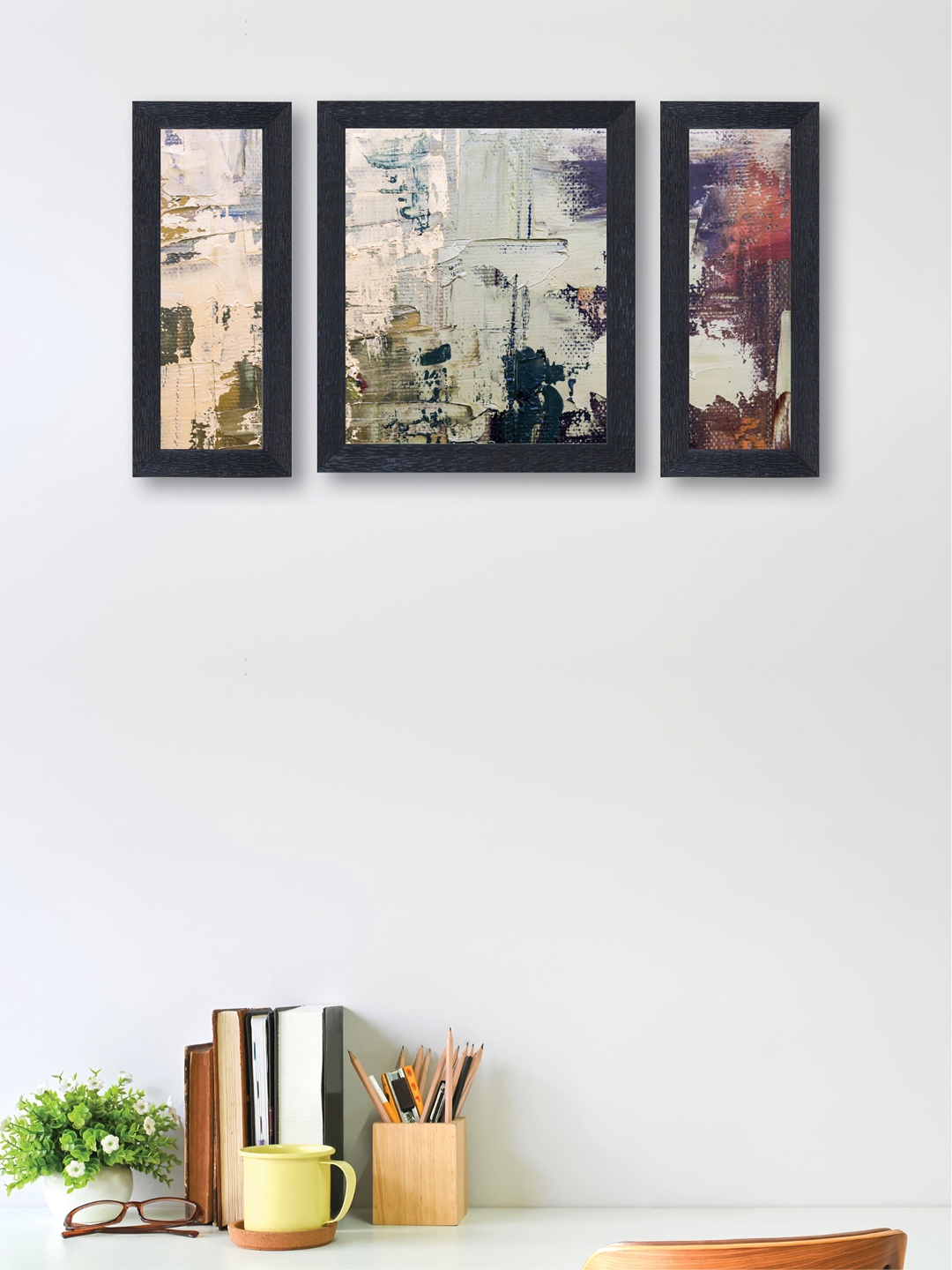 

nest ART Set of 3 Olive Green & Grey Abstract Framed Wall Art